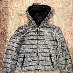 Double sided faux fur hooded jacket